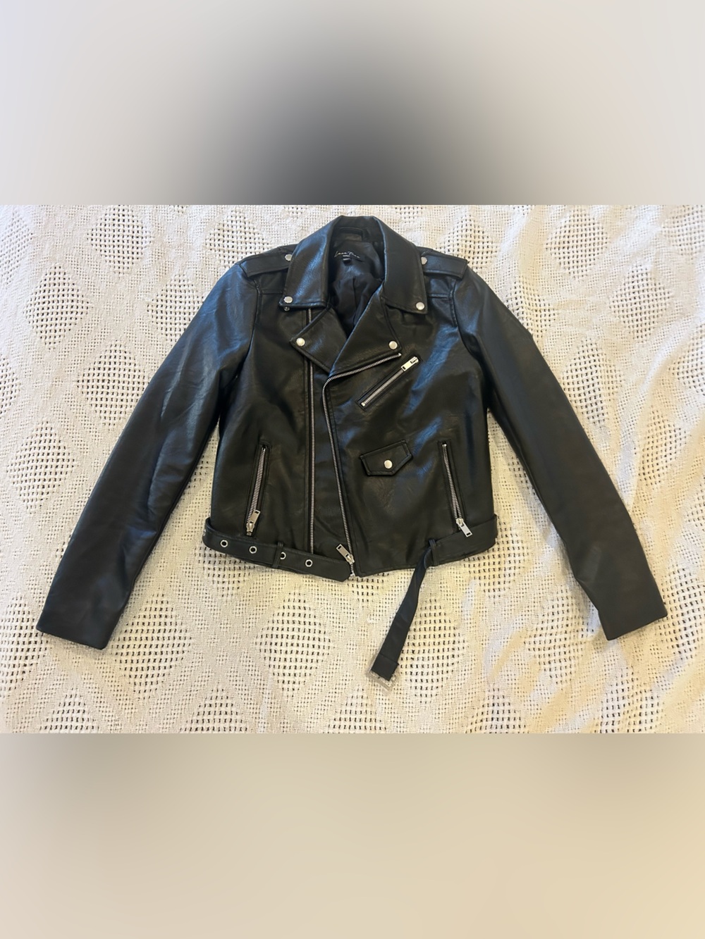 Love Tree Black Leather Moto Jacket with Silver Hardware